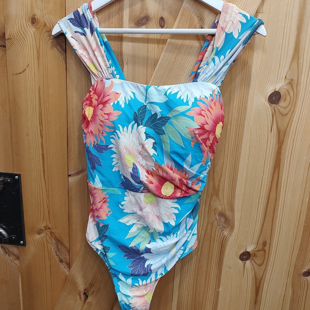 Jantzen Floral‎ One-Piece Swimsuit Fully Lined Swim Sz 14 Wide Strap Built Bra